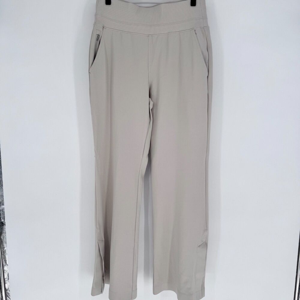 Athleta Venice Wide Leg Flare Pants Size M Beige Split Hem Travel